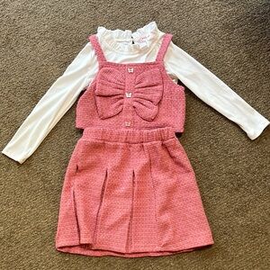 Pink Bow Dress with White Long Sleeve